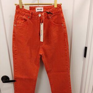 ROLLAS HIGH WAIST STRAIGHT LEG BLOOD ORANGE ACID WASH JEANS 26 WAIST NWT
